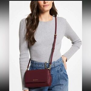 Michael Kors Medium Leather Convertible Crossbody Bag in Merlot